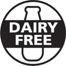 Dairy free seal with a milk bottle icon