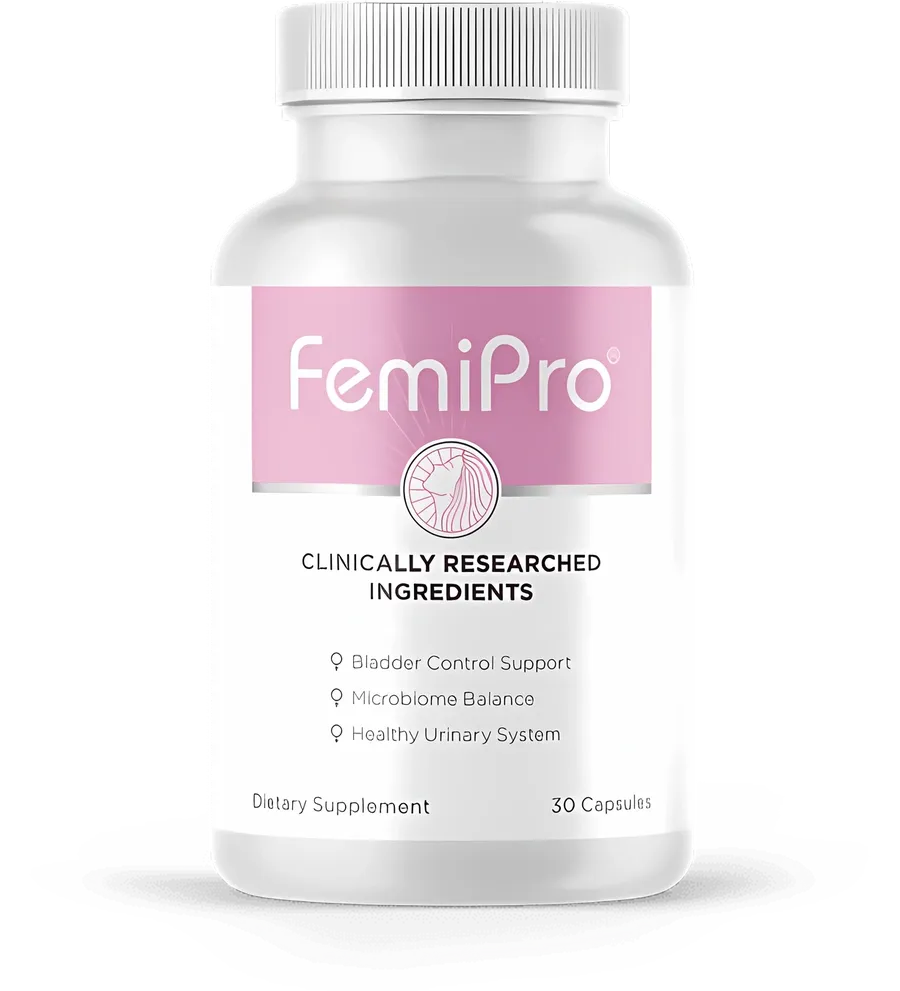 One white FemiPro bottle with a pink label, 30 capsules